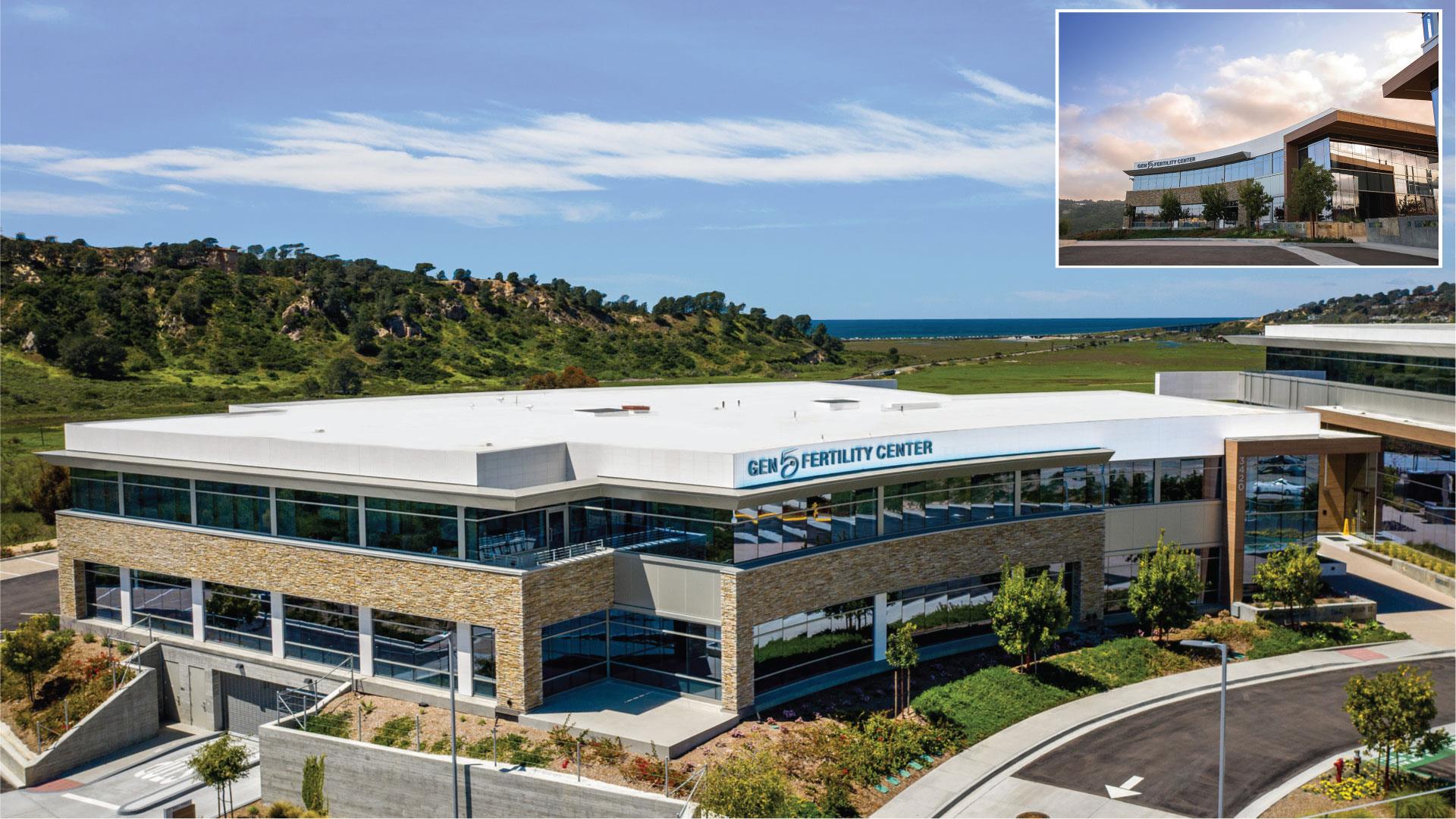 Gen5 Fertility Center 诊所外观，坐落于加州圣地亚哥 Torrey Pines 国家自然保护区山顶